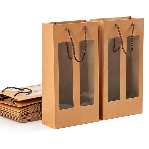 Doppel-Weinflaschentaschen aus 260g Kraftpapier 12er Set braune Wein-Geschenktüten (35 × 18 × 9 cm) extra stabil & reißfest ideal für 2 × 750 ml Weinflaschen