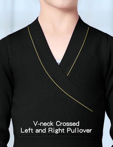 Image of Dance Sweater for Girls Long Sleeve V-Neck Top Sweater for Ballet /Gymnastics /Sports