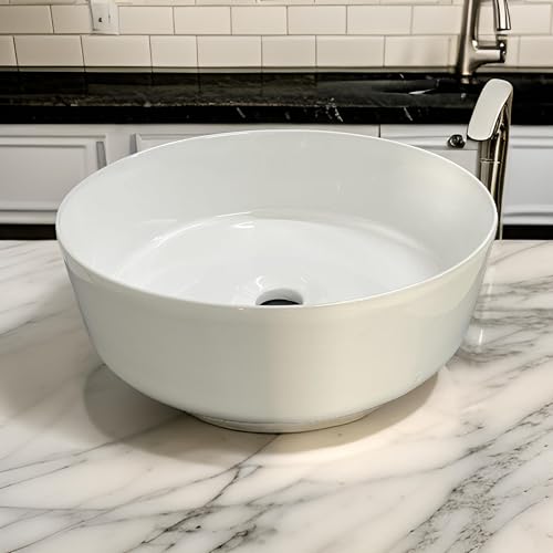 Image of SEA SHORE White Imported Ceramic Table Top Wash Basin, Slim Rim Vessel Sink for Bathroom & Living Room
