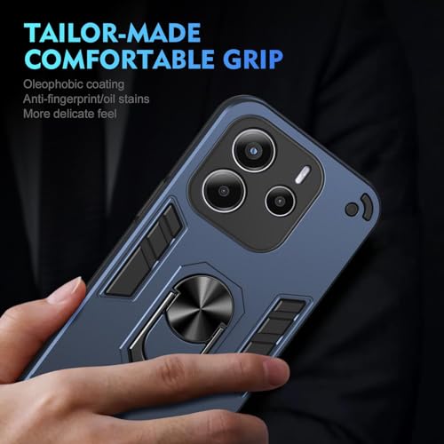 Image of ShieldTech Back Cover for Redmi Note 14 5G | Rugged Armor Case with Ring Stand | 360 Protection | Shockproof | Camera & Screen Guard for Redmi Note 14 5G (PC, Blue)