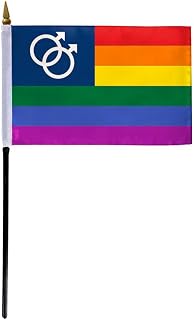 AGAS Small Double USA Mars Flag 4x6 inch Flag on a 11 inch Plastic Stick - Sewn Edges Fade Resistant Polyester - Double Mars LGBT Pride Handheld Flag