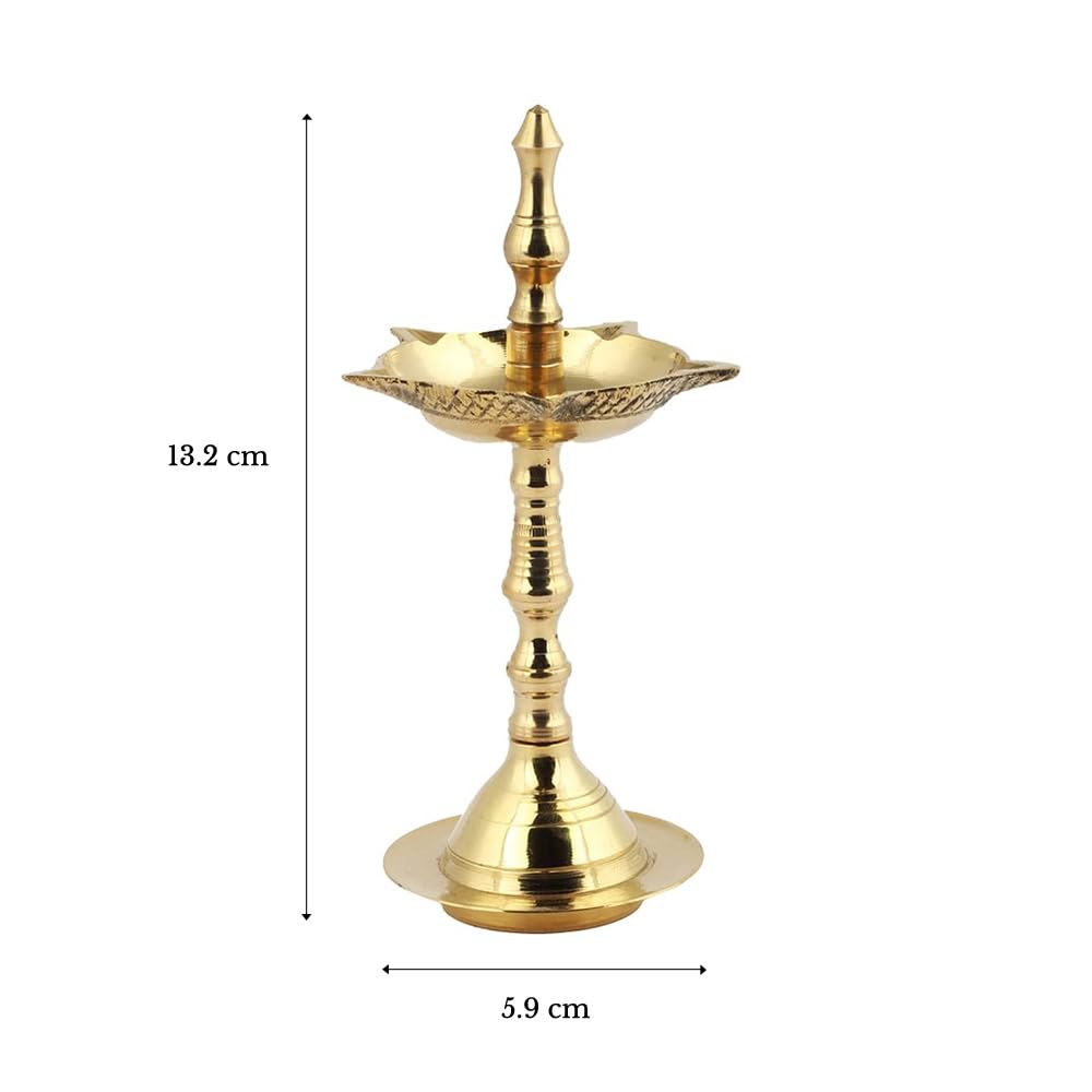 Shubhkart Nitya Kerala Samai Diya | Size 1 Brass Oil Lamp for Pooja | Traditional Deepak for Mandir | Diwali Decoration | Festival Ghee/Oil Diya | 5.19 Inch | 108g | Pooja Worship