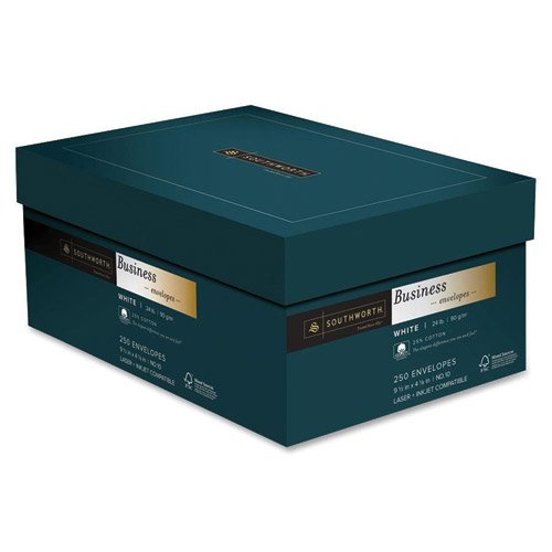 Southworth 25% Cotton Business #10 Envelopes, 4.125" x 9.5", 24 lb/90 GSM, Wove Finish, White, 250 Count - Packaing May Vary (J404-10)