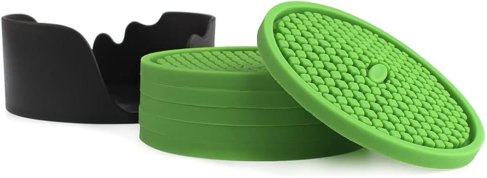 Silicone Coaster Set Thick Non-Slip Dining Table Mat Insulation Pad Tea Ceremony Waterproof Household Mat 6PCS (Color : Gray) (Deep Green)