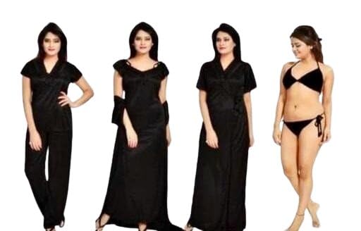 Women Nighty Stylish Pattern Comfortable Fit Sleep Dress Lightweight Fabric Home Outfit Black Free Size-image-6