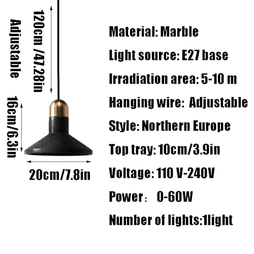 Lampe à suspension en marbre E27 lustre design salon bureau - 7