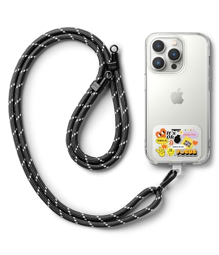 Image of Ringke Holder Link Strap with Graphic Design TPU Tag, Adjustable Crossbody Polyester Rope Lanyard Compatible with Universal Smartphone Case - Focus