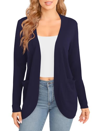 Image of EXCHIC Women's Long Sleeve Lightweight Knit Sweater Cardigan Curved Hem Open Front Cardigans with Pockets