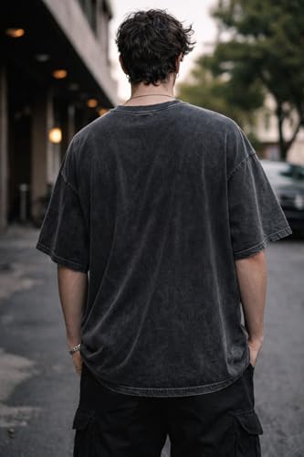 Image of boffi ... 100% Cotton Oversized T-Shirt Unisex Drop Shoulder Dye Washed Street Look Black Pack of 1