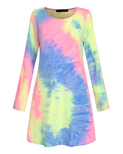 ZANZEA Wome   n's Long Sleeve T Shirt Dress Tie-dye Floral Print Round Neck Spring Mini Dress 07-As Picture1 12