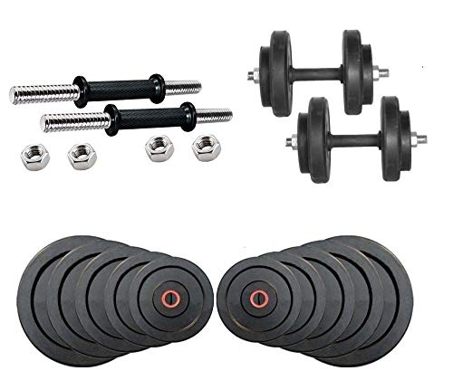 Body Maxx Rubber Plates 25kg-Combo with 14 Inches Steel Dumbells Rod - ADJUSTABLEDUMBBELLSCOMBO