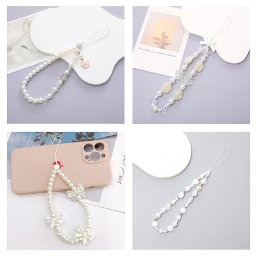 MUNSKT - Juego de 4 accesorios para teléfonos móviles, para mujer, diseño de perlas lindas, Perla - imagen 3