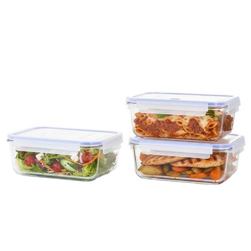 Image of Amazon Brand - Solimo Rectangular Glass Food Storage Container, 1900 ml - Set of 3, Airtight, Microwave & Freezer Safe, Transparent