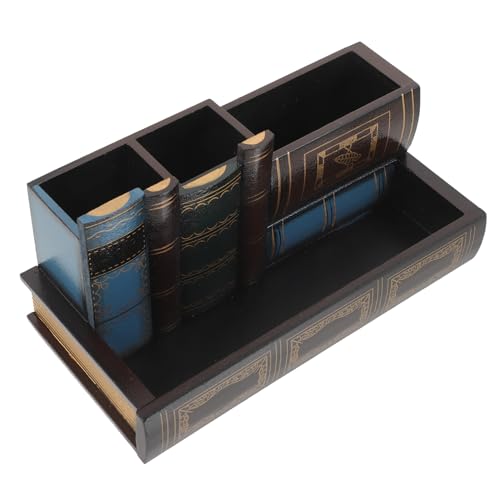 Frcolor レトロスル木製ペンホルダー 卓上収納オーガナイザー 耐摩耗性と耐久性 家 オフィス 学習室向け装飾アクセサリー