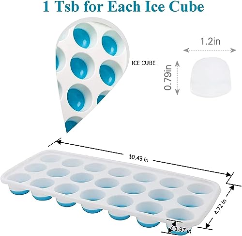 Image of Silicone Ice Cube Tray Round Shape | Flexible Ice Mould with Lid | Stackable Ice Cube Tray for Freezer | Easy Release Ice Maker | Food Grade Ice Tray | Green & Blue