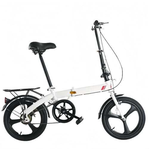 TBMTOAL Folding Bicicleta,Bicicleta De Ciudad,Doble V Freno Acero Al Carbono Altura Ajustable Bicicleta,Neumáticos Engrosados ​​Antideslizantes Y Resistentes Al Desgaste White,B