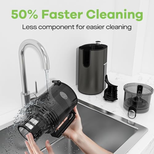 Image of EanOruus Cold Press Juicer, 5.8 inch Wide Feed Chute Juice Extractor Machine with 400W, High Juice Yield, Slow Masticating Juicer for Whole Vegetables & Fruits, Black Gray