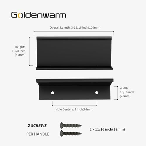 Image of Goldenwarm 5 Pack 3in Black Finger Edge Pulls for Kitchen Handles