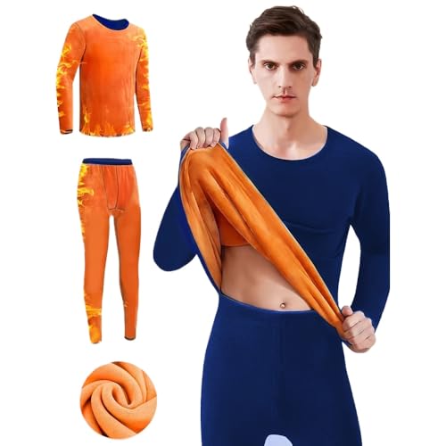 Men's Winter Thermal Underwear Set - Ultra-Thick Fleece, Warm & Cozy Long Sleeve Top and Pants for Middle-Aged to Elderly (Navy Blue,M)