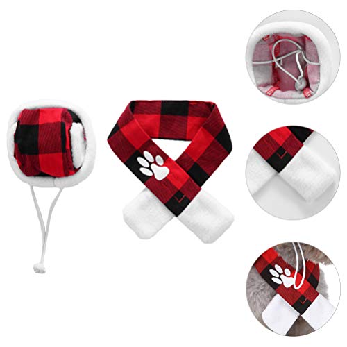 POPETPOP Natal Pet ChapÃ©u Cachecol Conjunto Floco de Neve Xadrez DecoraÃ§Ã£o Pet Santa Natal ChapÃ©