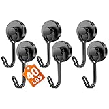 FINDMAG Magnetic Hooks, 40Lbs+ Strong Magnet Hooks for Cruise Cabins, Powerful Neodymium Magnets with Hooks for Hanging, Swivel Swing Black Magnetic Hooks for Fridge, Whiteboard, Kitchen, Toolbox