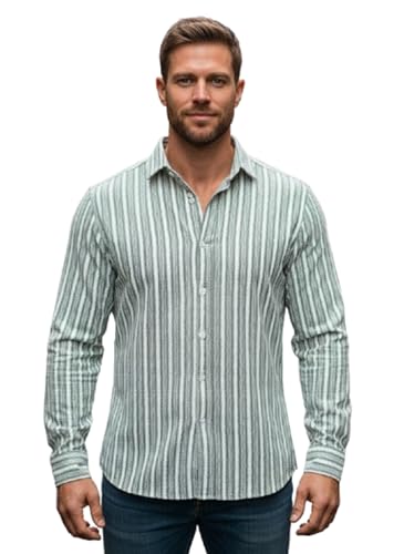 Image of Lymio Men Shirt | Men's Striped Button Down Shirt - Slim Fit Casual & Resort Wear Shirts for Men | Premium & Trendy | Summer and Vacation Ready (Crazy-Full)