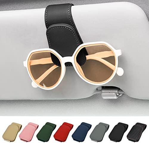 Actor Magnetic Leather Sunglass Holder for car, Eyeglass Hanger Clip for Car Sun Visor, Ticket Card Clip Eyeglasses Mount, Suitable for Different Size Eyeglasses (Black)