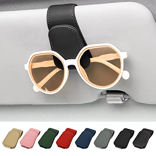 Actor Magnetic Leather Sunglass Holder For Car, Eyeglass Hanger Clip For Car Sun Visor, Ticket Card Clip Eyeglasses Mount, Suitable For Different Size Eyeglasses (Black) #TOP1