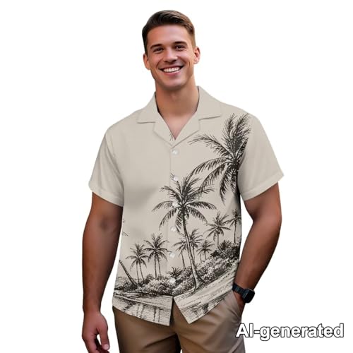 Image of Hawaii Matching Couple Outfits Husband and Wife Clothing Fashionable Mens Casual Shirts Hawaii Dress with Soft Fabric