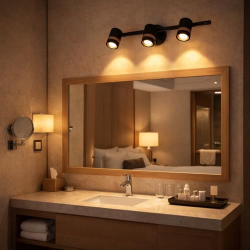 Image of TRIPPING 9watt Warm White Light Color Adjustable 3-Head LED Wall Lamp - Black & Gold Metal Body Focus Spot Light for Dressing Table, Mirror & Accent Walls (43x15x9 cm)