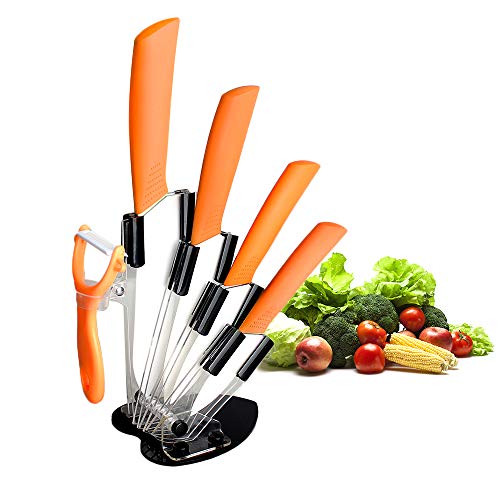 CORESLUX Ceramic Knife Set, Kitchen Chef Knife Set Vegetable Bread Knife Super Sharp Five Piece, Rust Proof Stain Resistant