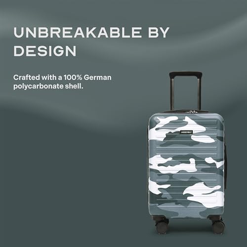 Image of Assembly Stark Hard Luggage 20 Inch (55 cm) Cabin Luggage Trolley Bag, Unbreakable Polycarbonate Camo Print, TSA Lock, Silent 8 Spinner Wheels, Lightweight Hard Shell Travel Cabin Suitcase Green
