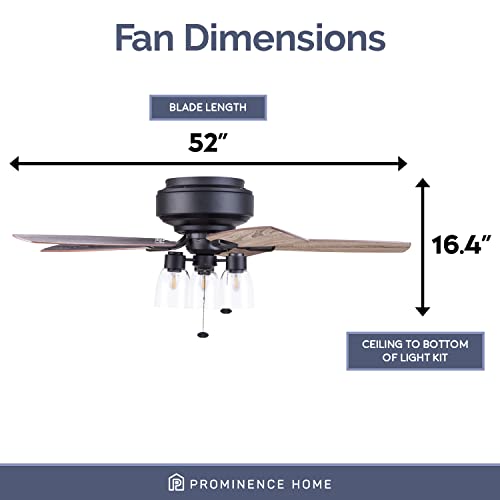 Prominence Home Magonia, 52 Inch Farmhouse Style, Flush Mount Led Ceiling Fan With Light, Dimmable, Pull Chain, Dual Finish Blades, Reversible Motor - 51670-01 (Matte Black) #TOP6