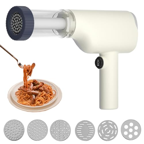 40W Cordless Noodle Machine,Handheld Electric Pasta Maker,Electric Pasta Maker,Portable Automatic Pasta Maker Machine,Spaghetti Maker Machine with 6 Pasta Discs and Measuring Cup(White)