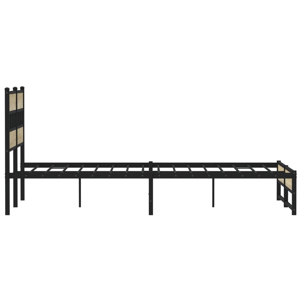 Cama de metal de roble Sonoma de 150 x 200 cm, marco de acero, somier, cabecero de 91,5 cm, cama doble sin colchón