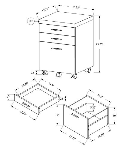 Monarch Specialties I 7051 File Cabinet, Rolling Mobile, Storage Drawers, Printer Stand, Office, Work, Laminate, Grey, White, Contemporary, Modern #TOP2