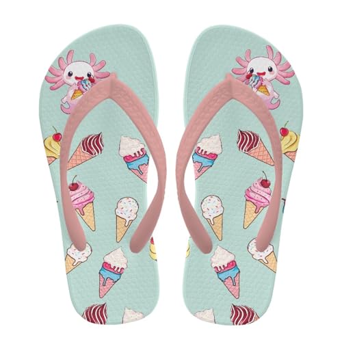 Watdotory Boy Girl Flips Flops for Kids Cute Axolotl Ice Cream Print Slip-on Thong Sandals Kids Slides Water Shoes for Beach Swim Pool Size 2