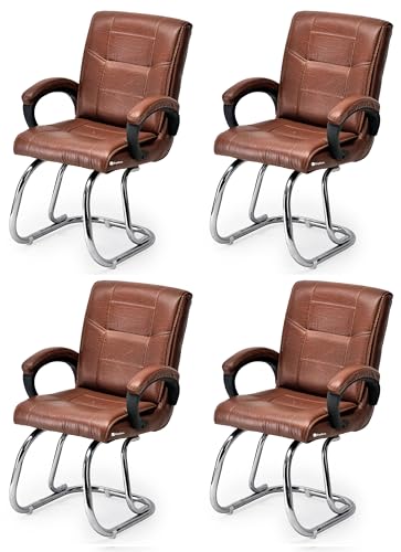 Image of Goyal steel & furniture Executive Office Visitor Chair Home Study Reception School Chair with arm Rest and Cushioned seat Back (4, Tan, Double Pipe Frame)