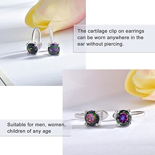 Ear Cuffs For Women Non Piercing - 14K White Gold Plated Clip On Earrings Rainbow Earrings Sterling Silver Round Cartilage Earrings Cubic Zirconia Earrings Gifts For Women Men Teens Boys Girls #TOP1