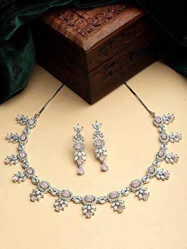 Image of Karatcart Silver Toned American Diamond Studded Jewellery Set for Women