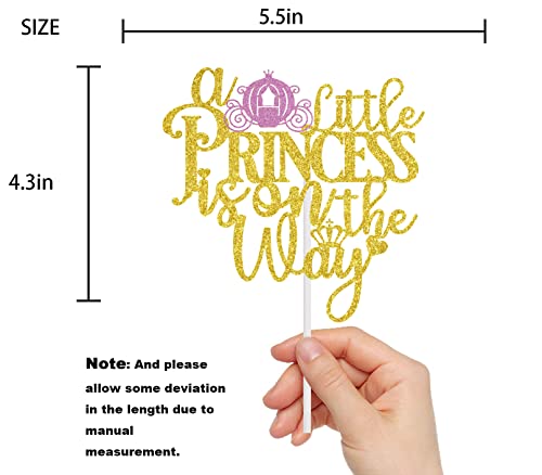 A Little Princess Is On The Way Cake Topper Gold & Rose Red Glitter, Girl Baby Shower Cake Topper, Princess Cake Topper, It's A Girl Pregnancy Announcements Gender Reveal Party Decorations #TOP2