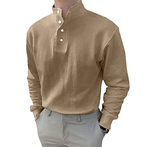 Yeahdor Men's Mock Turtleneck T-Shirt Basic Long Sleeve Base Layer Shirts Pullover Thermal Tops Undershirt Light Brown 3X-Large