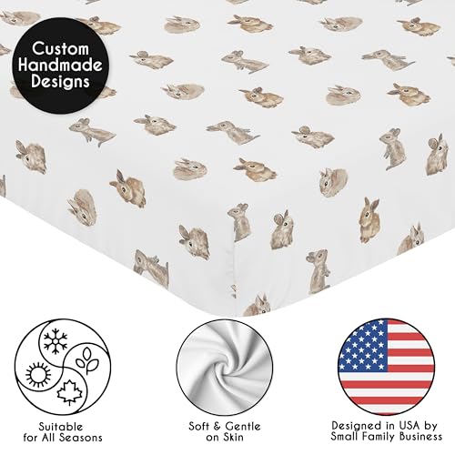 Image of Sweet Jojo Designs Fitted Baby Crib Sheets (Woodland Bunny) for Boys or Girls, Infant Nursery, Toddler Room - Standard Size (Watercolor, Classic, Modern, Bunnies, Gender Neutral, Rustic, Farmhouse)