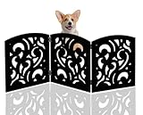 Safety Pet Gate for Dogs - Free-Standing & Foldable - Decorative Scroll Wooden Fence Barrier - Stairs & Doorways (Black)