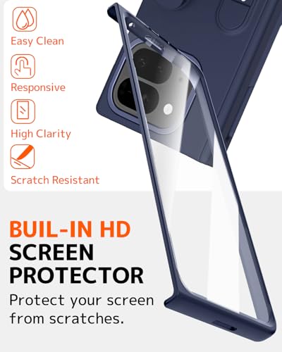 Coque Google Pixel 10 Pro anti-chute protégeant la charnière avec support et sangle bleue