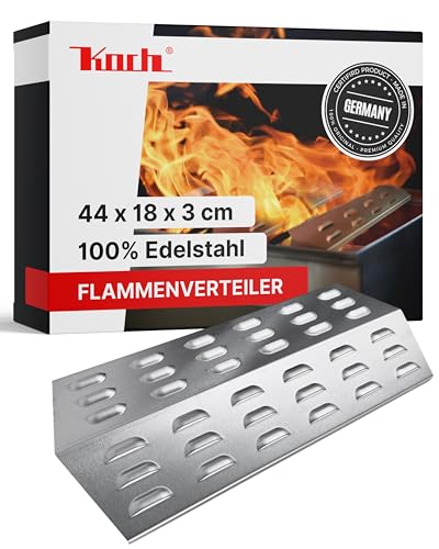 Koch #15 Rostfreier Flammenverteiler 440 x 180mm für Gasgrill - Tischgrill Flammenblech zB für Hornbach Gasgrill 2 Brenner, Mahto, Abington - massiver Edelstahl Stärke 1,25mm 900g