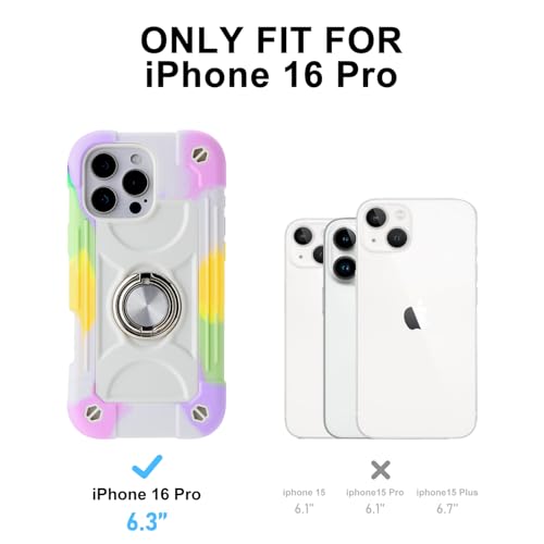 Image of MARKILL Compatible with iPhone Case with Ring Stand, Military Grade Drop Protection Full Body Rugged Heavy Duty Protective Durable Cover iPhone. (Rainbow White, iPhone 16 Pro 6.3 inch)