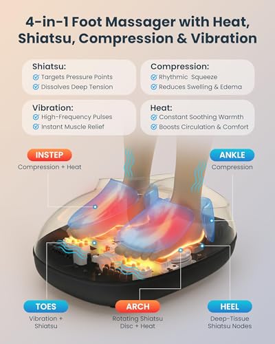 Image of COMFIER 4-in-1 FSA Eligible HSA Shiatsu Foot Massager with Heat, Compression & Vibration, Smoth Warmth for 3 Levels, Toe Touch Control, Large Size Fits Up to 14, Gifts for Mom Dad, Home Office