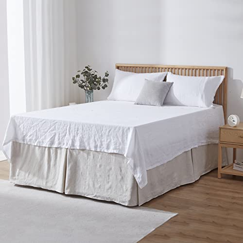 Simple&Opulence Belgian Linen Bed Skirt with Classic 22 inch Tailored Drop Dust Ruffle, Easy Fit Breathable Premium Natural Flax - Basic Linen, King