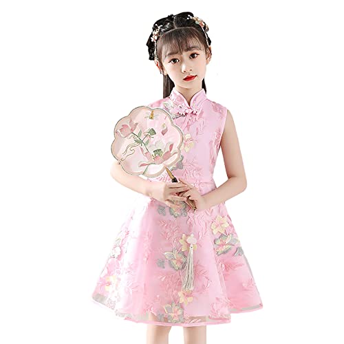 Toddler Infant Baby Girls Children Fairy Hanfu Sleeveless Dresses for Chinese Calendar New Year Mesh Skirt